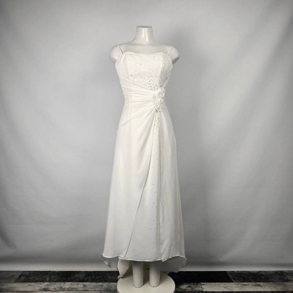 Alfred Angelo White Beaded High Low Wedding Dress Size XS